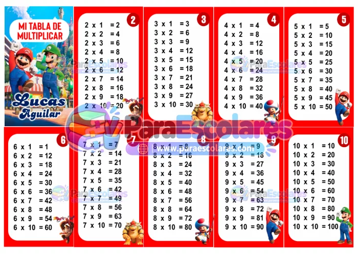 Mario Bros Tabla de Multiplicar